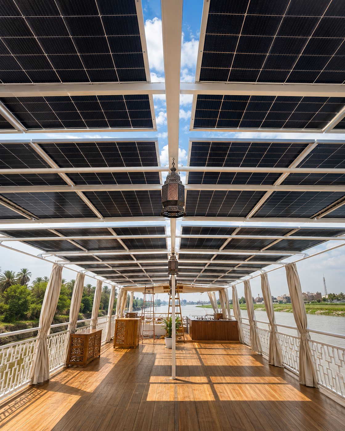 Solar pergola dining deck on the Nile